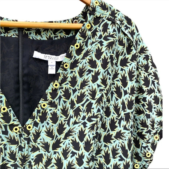 Derek Lam 10 Crosby Women’s Silk Tiered Mini Dress Black Green Floral Size 8 - Picture 3 of 5